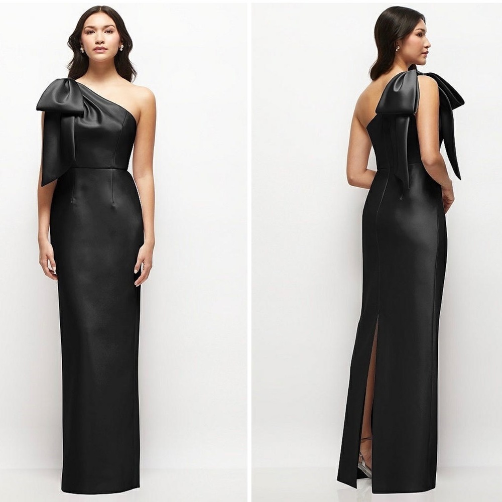 Alfred Dunner Oversized Bow One-Shoulder Satin Column Maxi Dress Size‎ 8